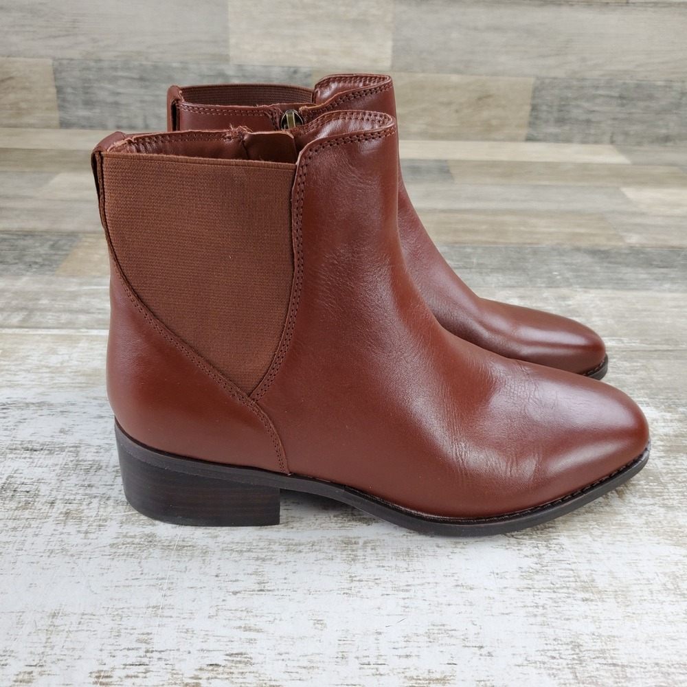 Rockport Piper Womens Booties Sz 8 M Dark Natural Brown Leather Side Zipper